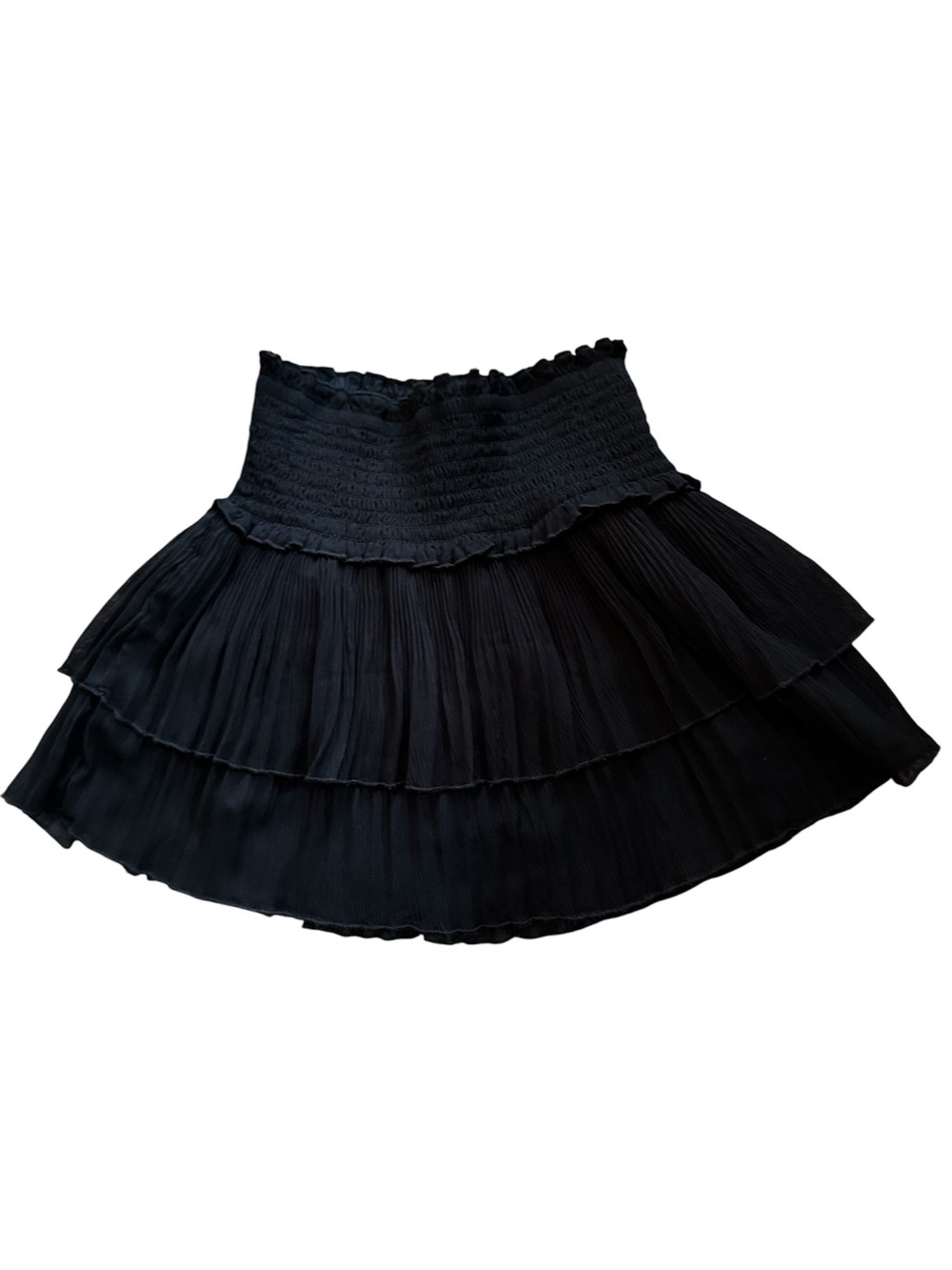 Katie J Black Chelsea Tiered Smocked Waist Skirt Size S